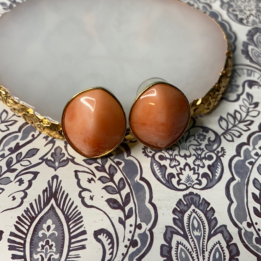 Vintage Pink Coral & Gold Tone Post Earrings